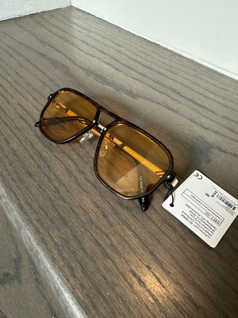 NWT Aviator Sunglasses in Tortoise with Amber Lenses